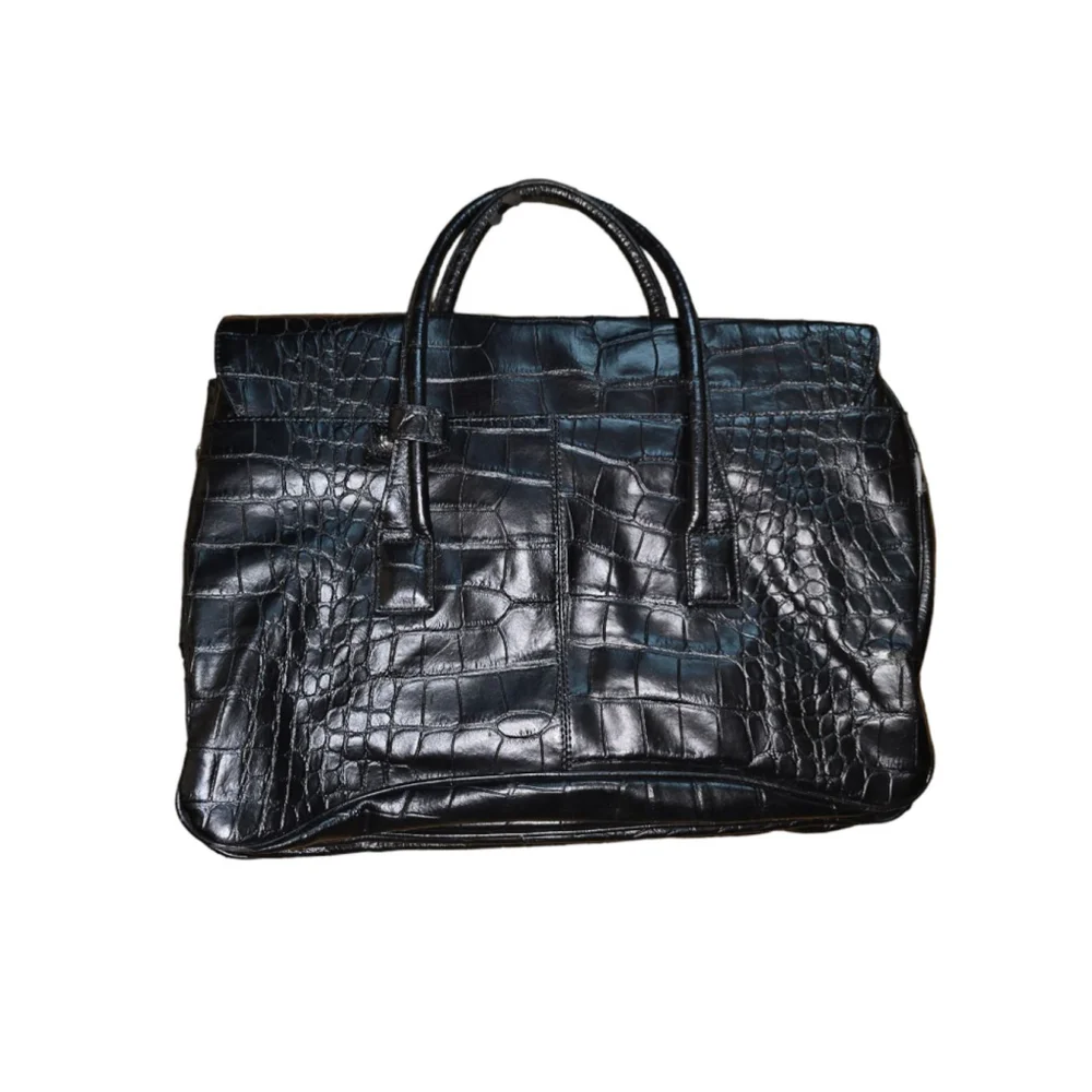 Vintage Kenneth Cole Reaction Black Faux Leather Crocodile Pattern Briefcase Bag - Picture 11 of 16